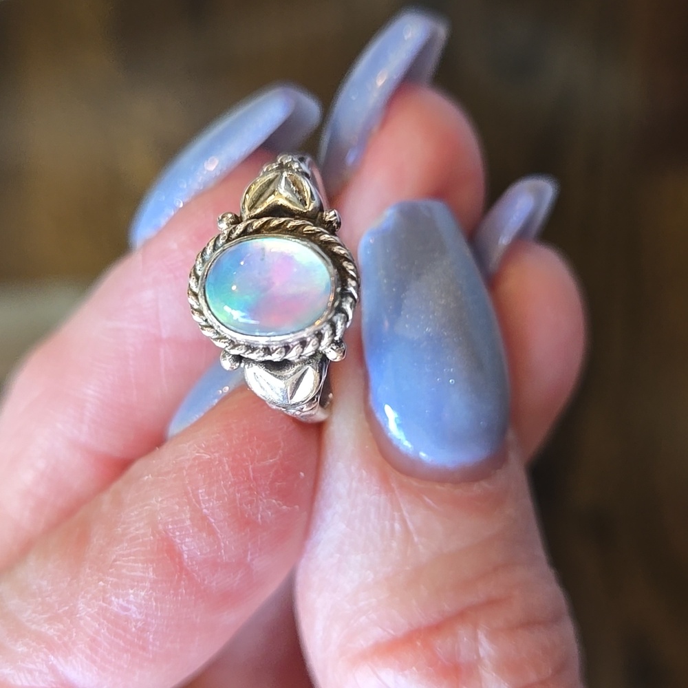 Aurora Opal Solid Sterling Silver Ring - image 4